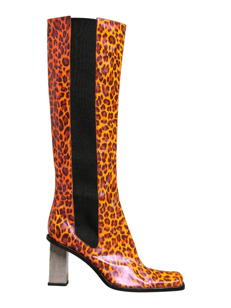 Brown Leopard Leather Knee High Boots Shoes alternative
