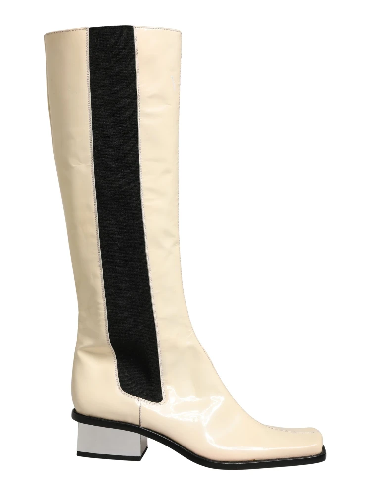 White Black Leather Knee High Boots Shoes alternative
