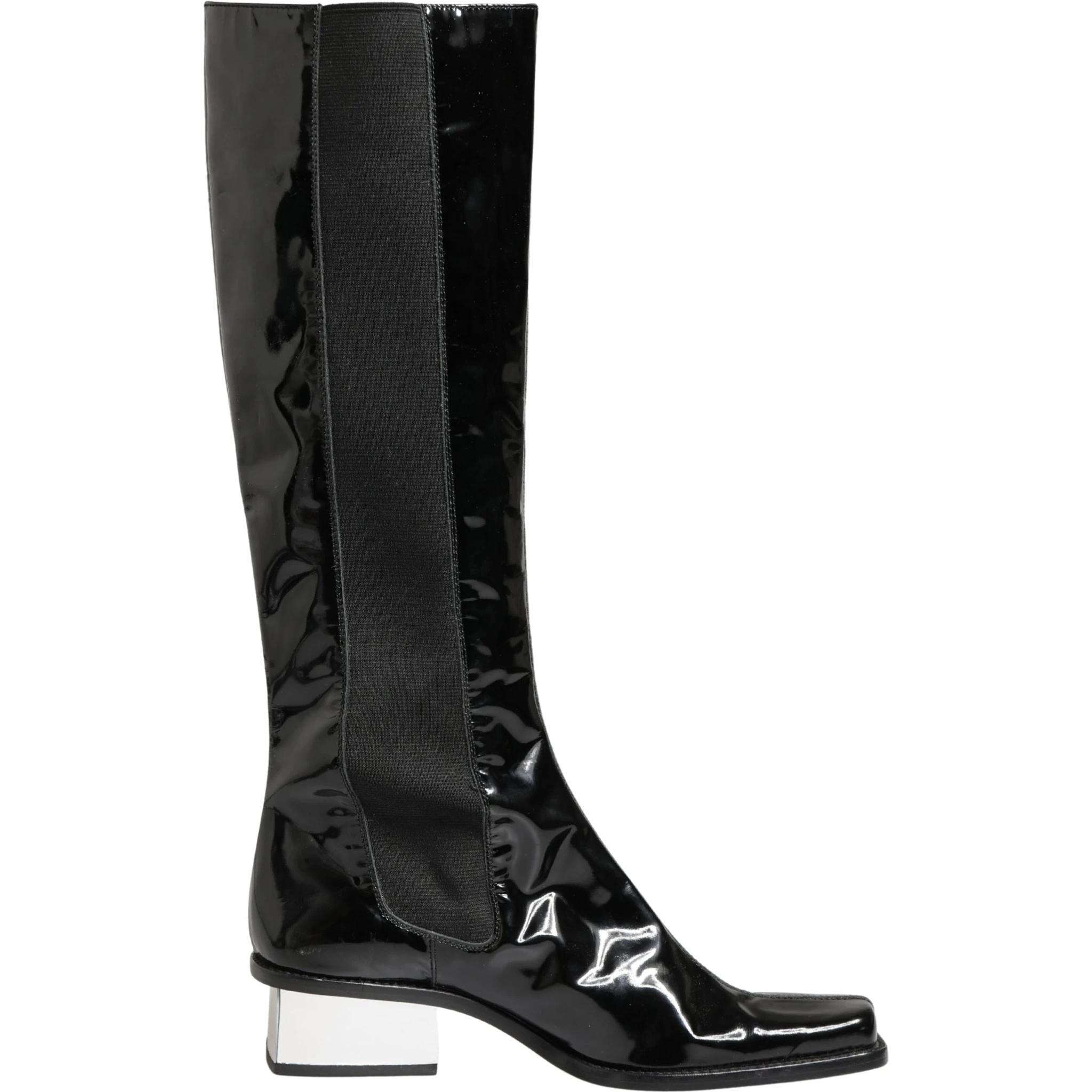 Black Patent Leather Knee High Boots Shoes
