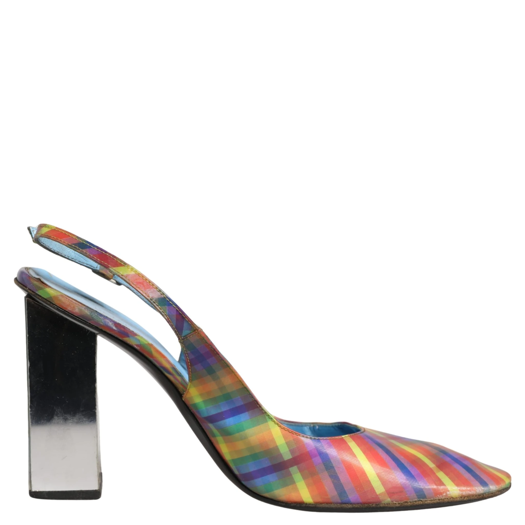 Multicolor Plaid Heels Slingback Sandals Shoes