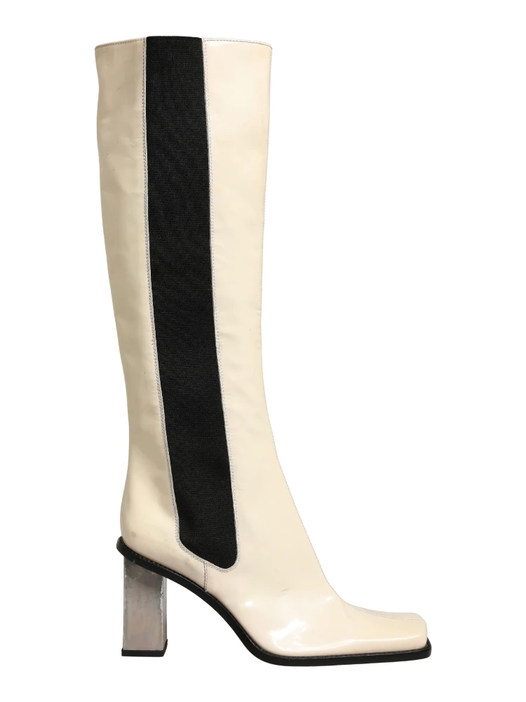 White Black Leather Knee High Boots Shoes alternative