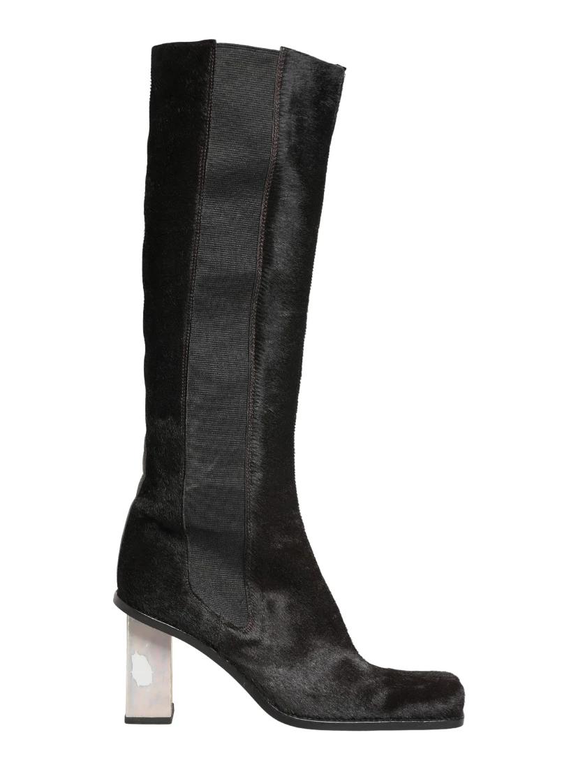 Black Suede Leather Knee High Boots Shoes