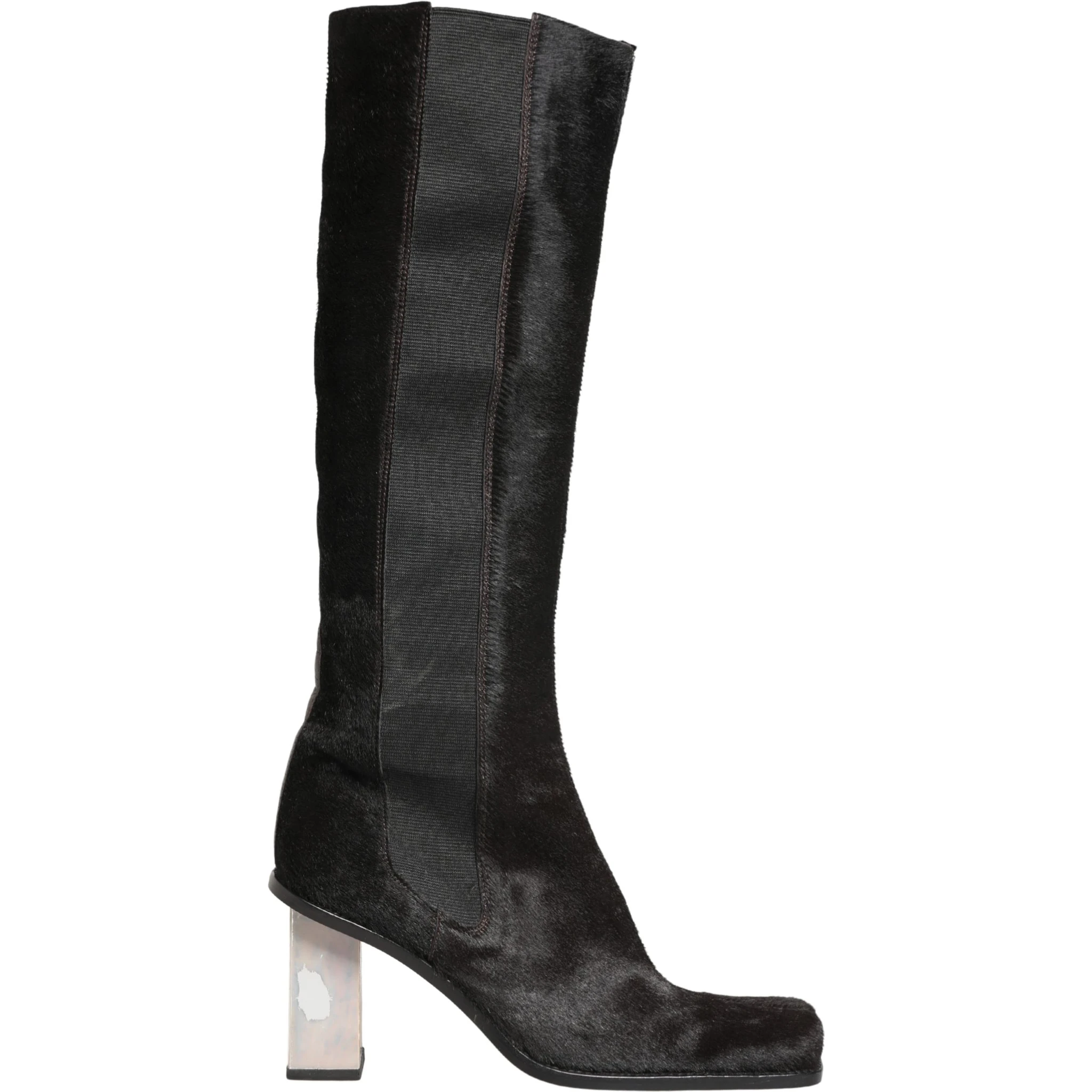 Black Suede Leather Knee High Boots Shoes