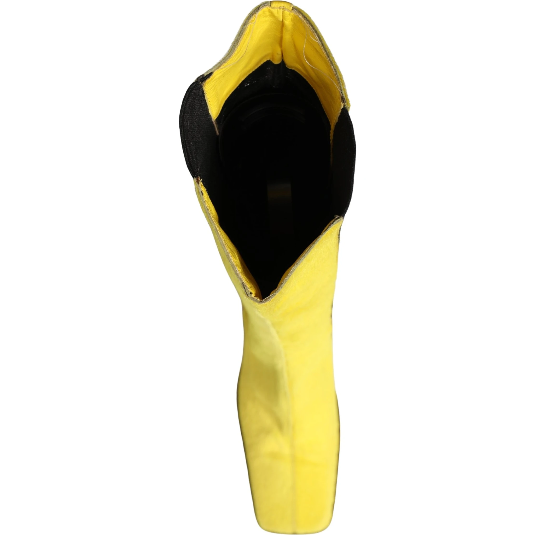 Yellow Black Leather Knee High Boots Shoes