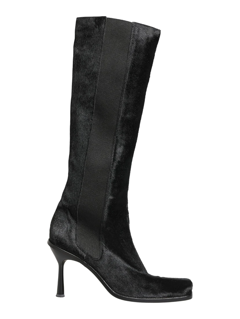 Black Suede Leather Knee High Boots Shoes