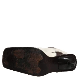 White Brown Fur Leather Mid Calf Boots Shoes