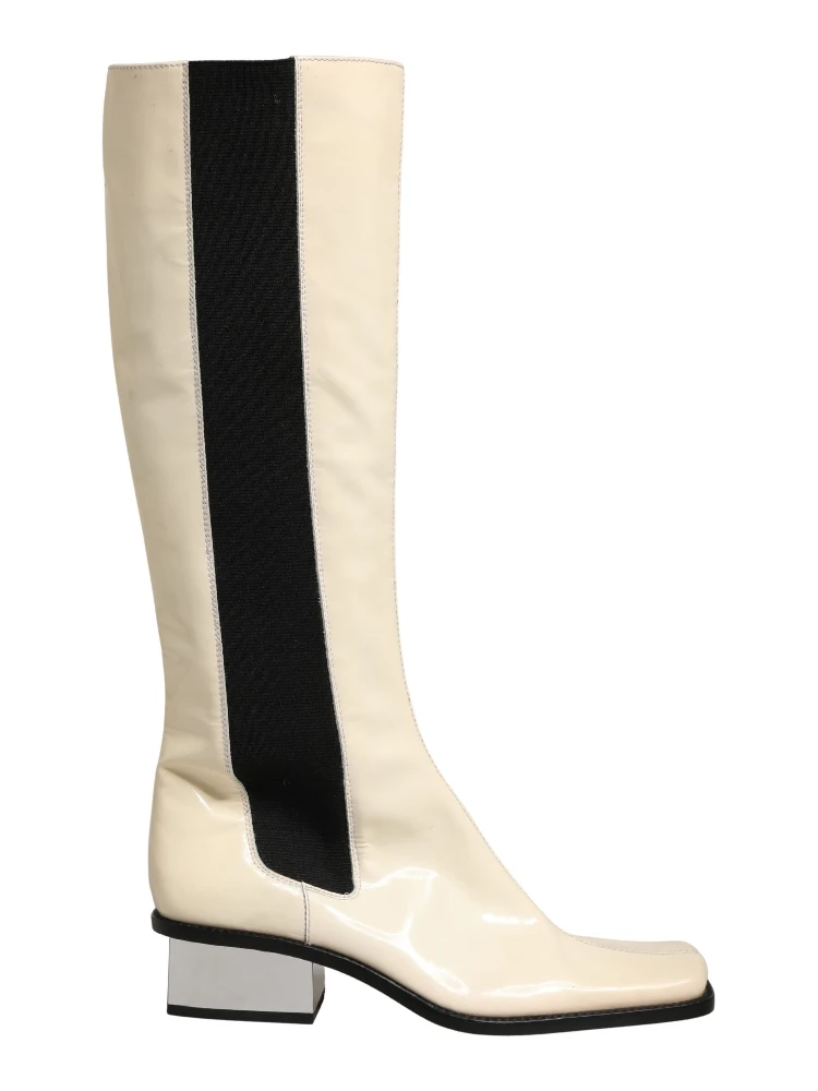 White Black Leather Knee High Boots Shoes alternative