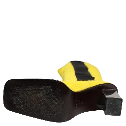 Yellow Black Leather Knee High Boots Shoes