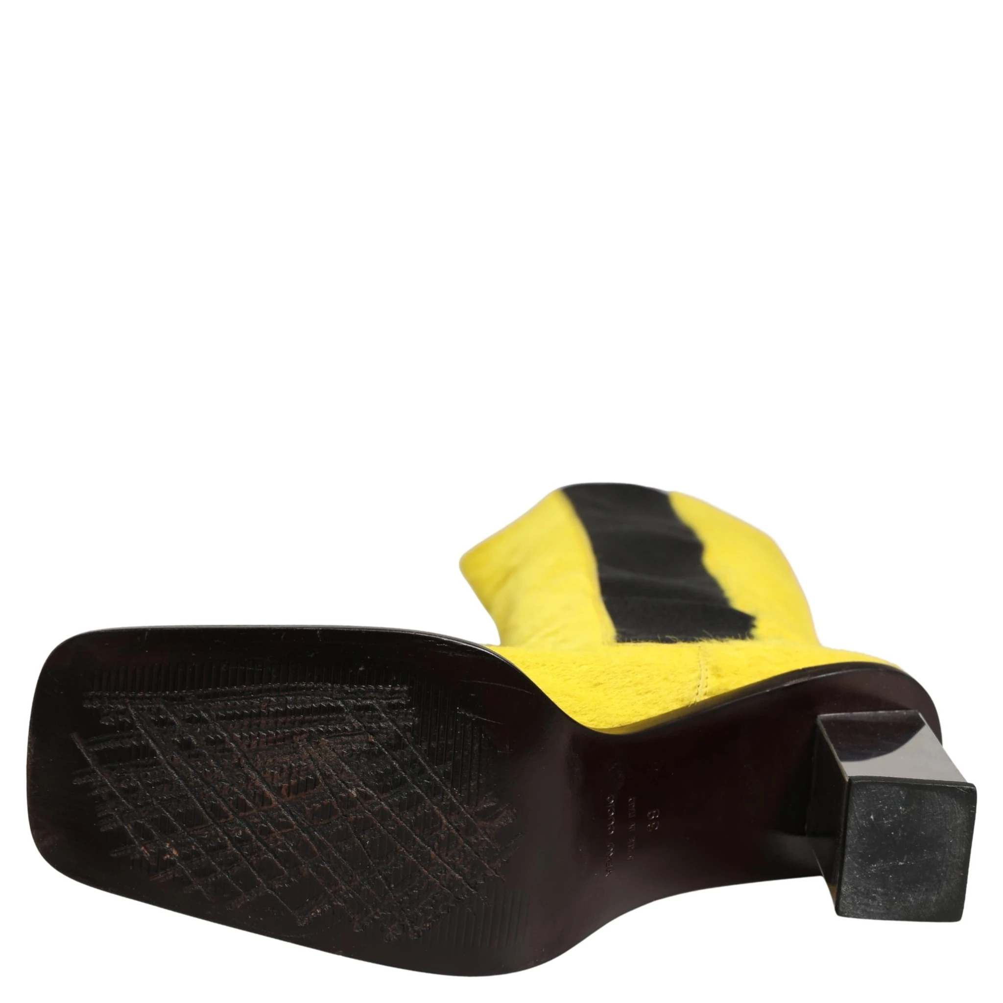 Yellow Black Leather Knee High Boots Shoes