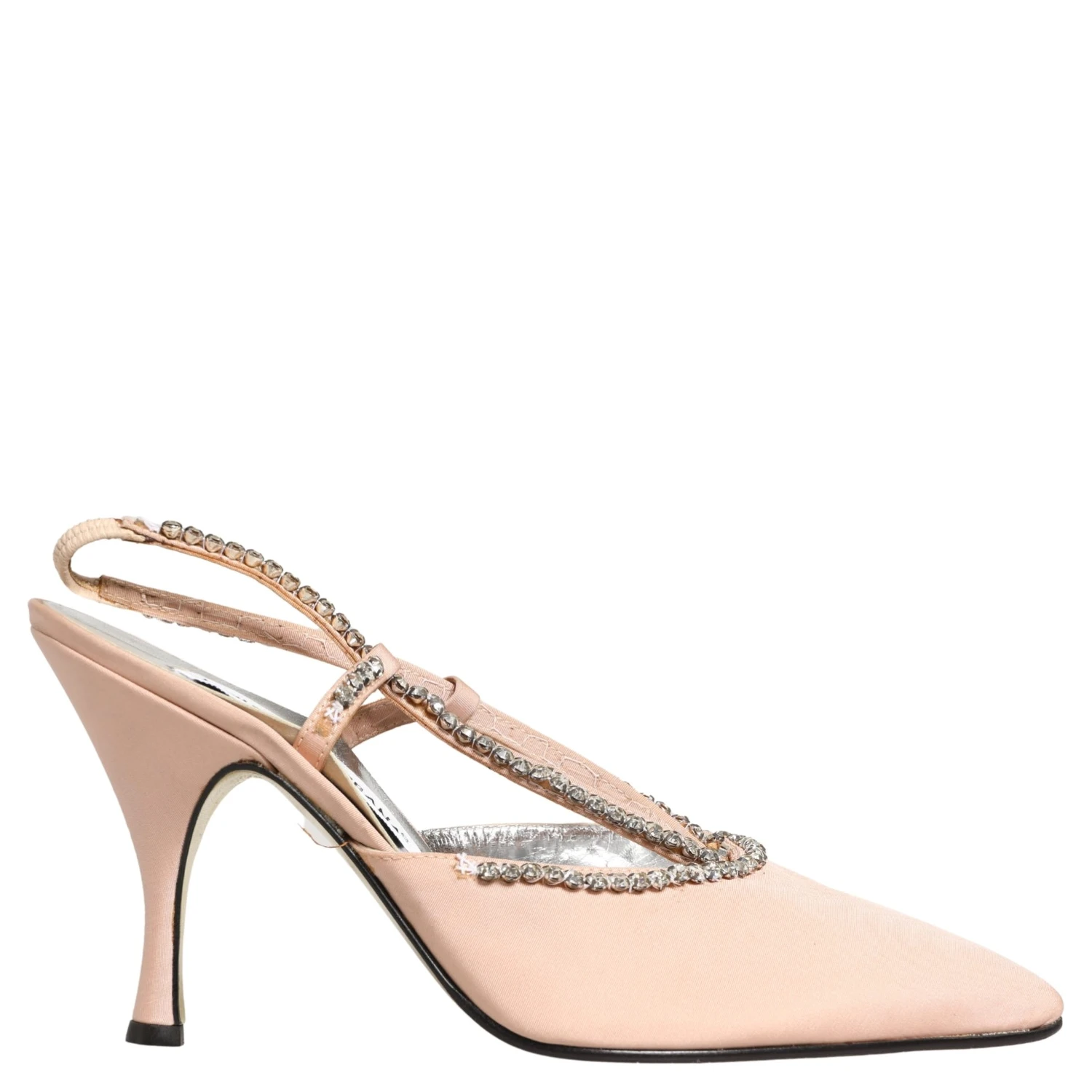Beige Crystal Heels Slingbacks Sandals Shoes