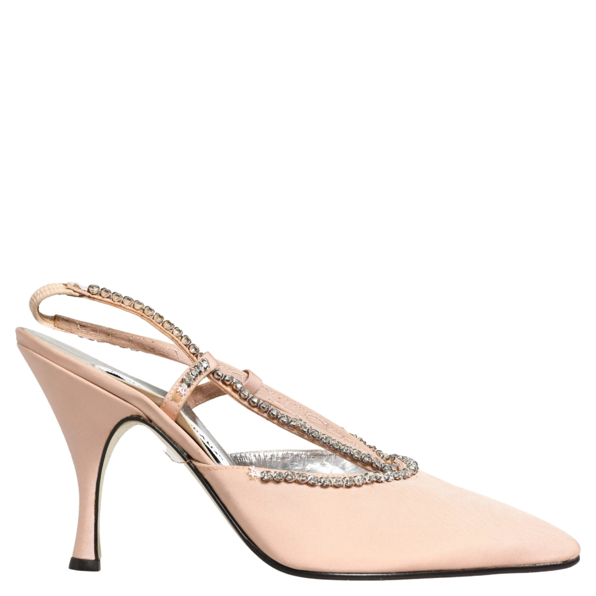 Beige Crystal Heels Slingbacks Sandals Shoes