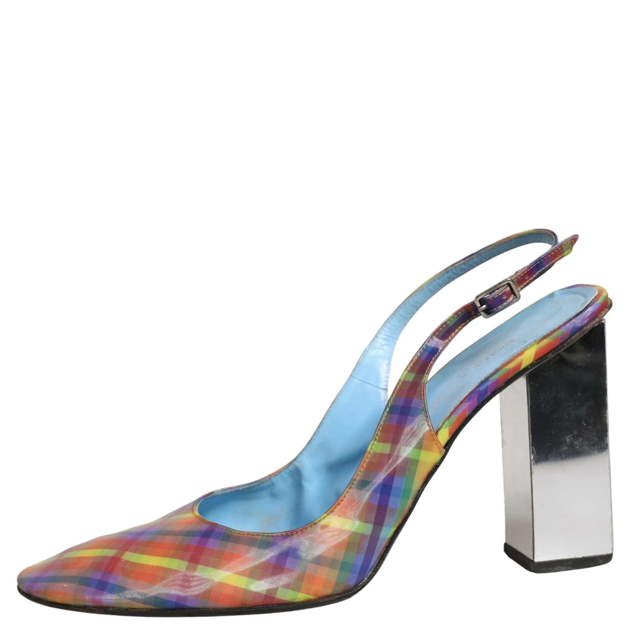 Multicolor Plaid Heels Slingback Sandals Shoes