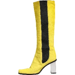 Yellow Black Leather Knee High Boots Shoes