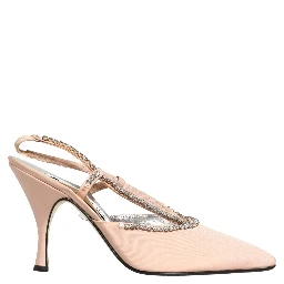 Beige Crystal Heels Slingbacks Sandals Shoes