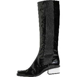Black Patent Leather Knee High Boots Shoes