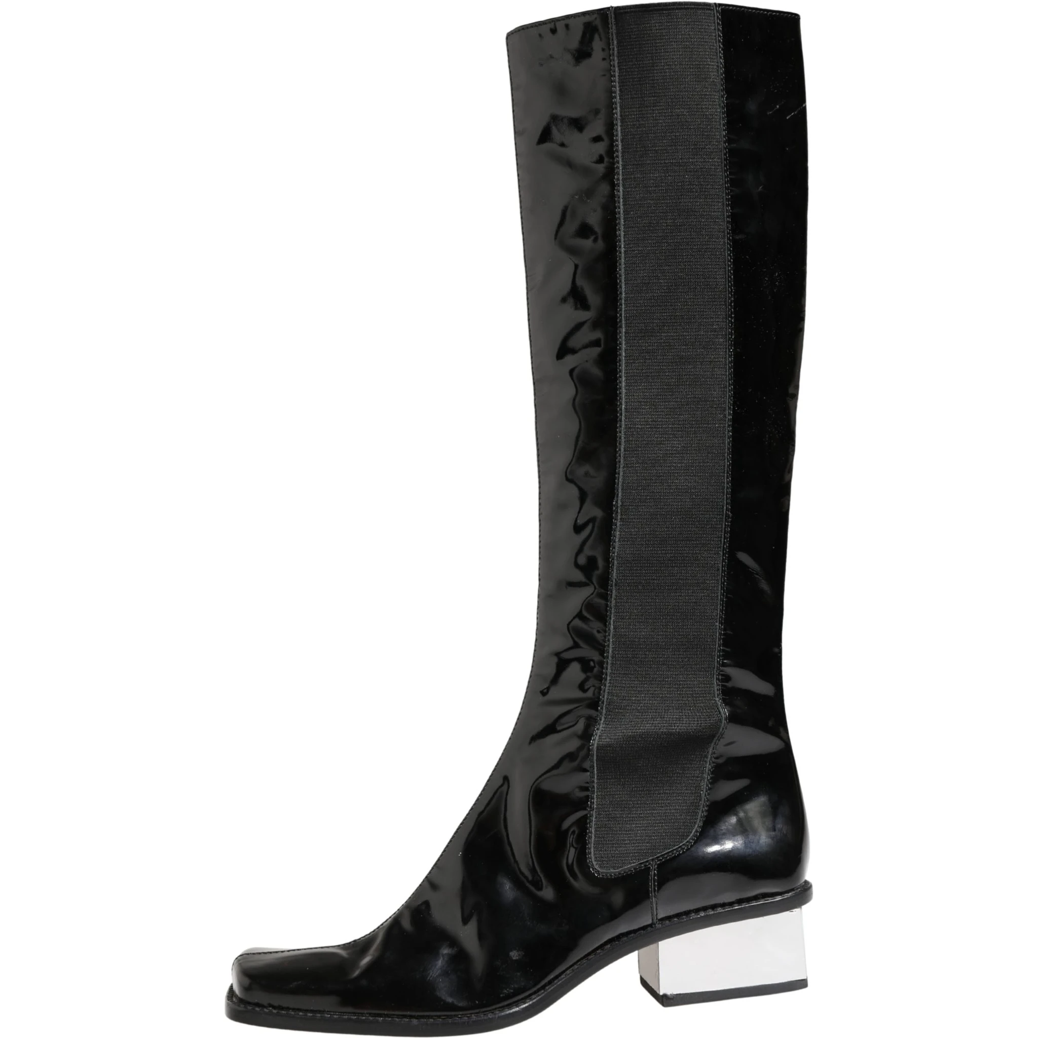 Black Patent Leather Knee High Boots Shoes