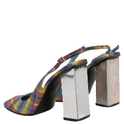 Multicolor Plaid Heels Slingback Sandals Shoes