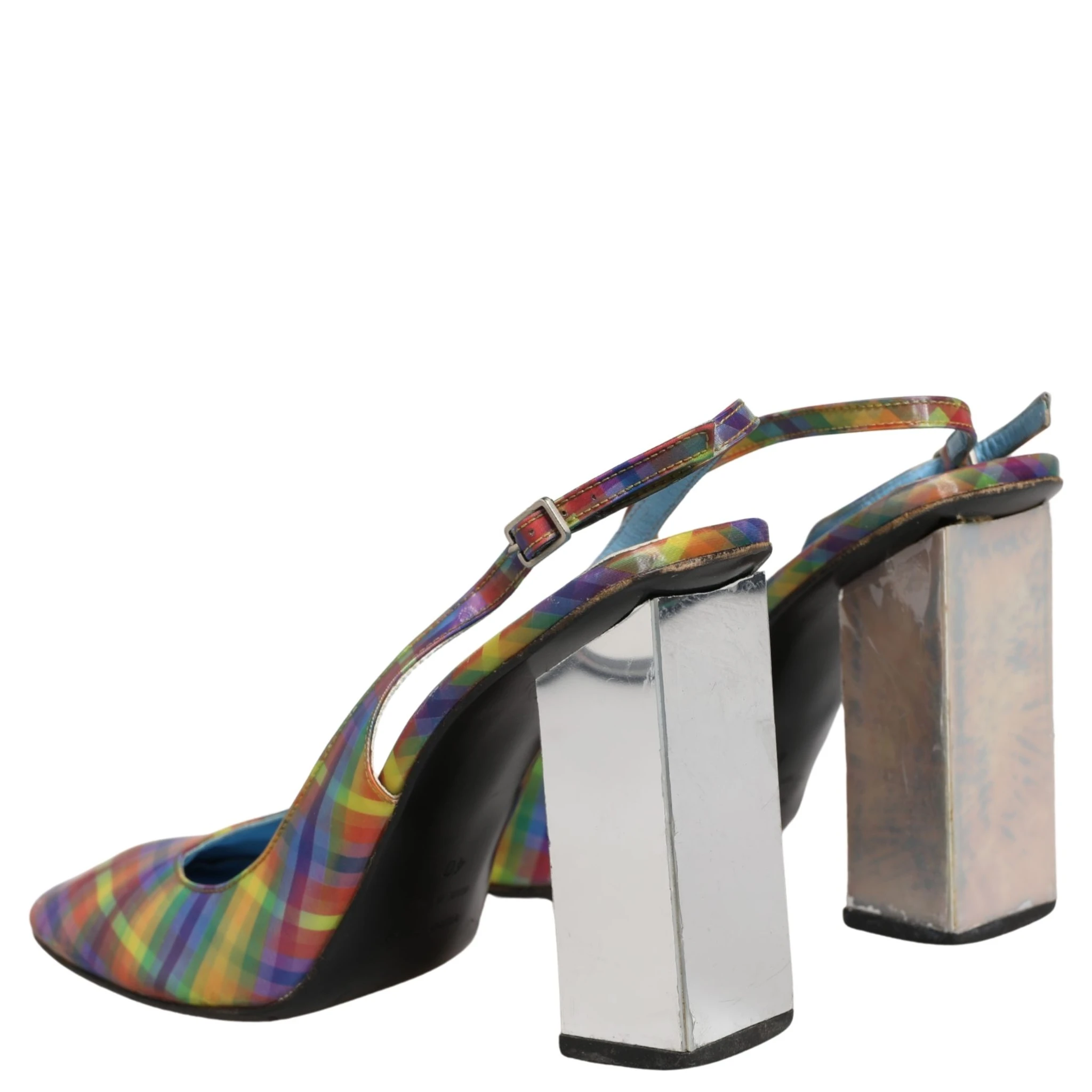 Multicolor Plaid Heels Slingback Sandals Shoes