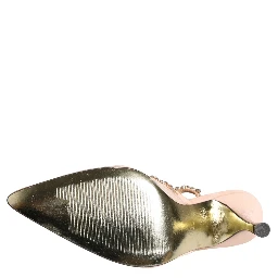 Beige Crystal Heels Slingbacks Sandals Shoes