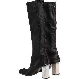 Black Suede Leather Knee High Boots Shoes