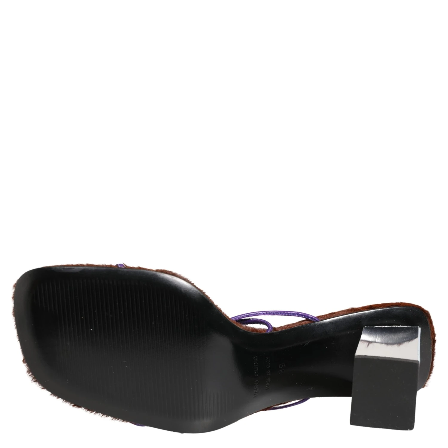 Silver Block Heels Slip On Sandals Shoes