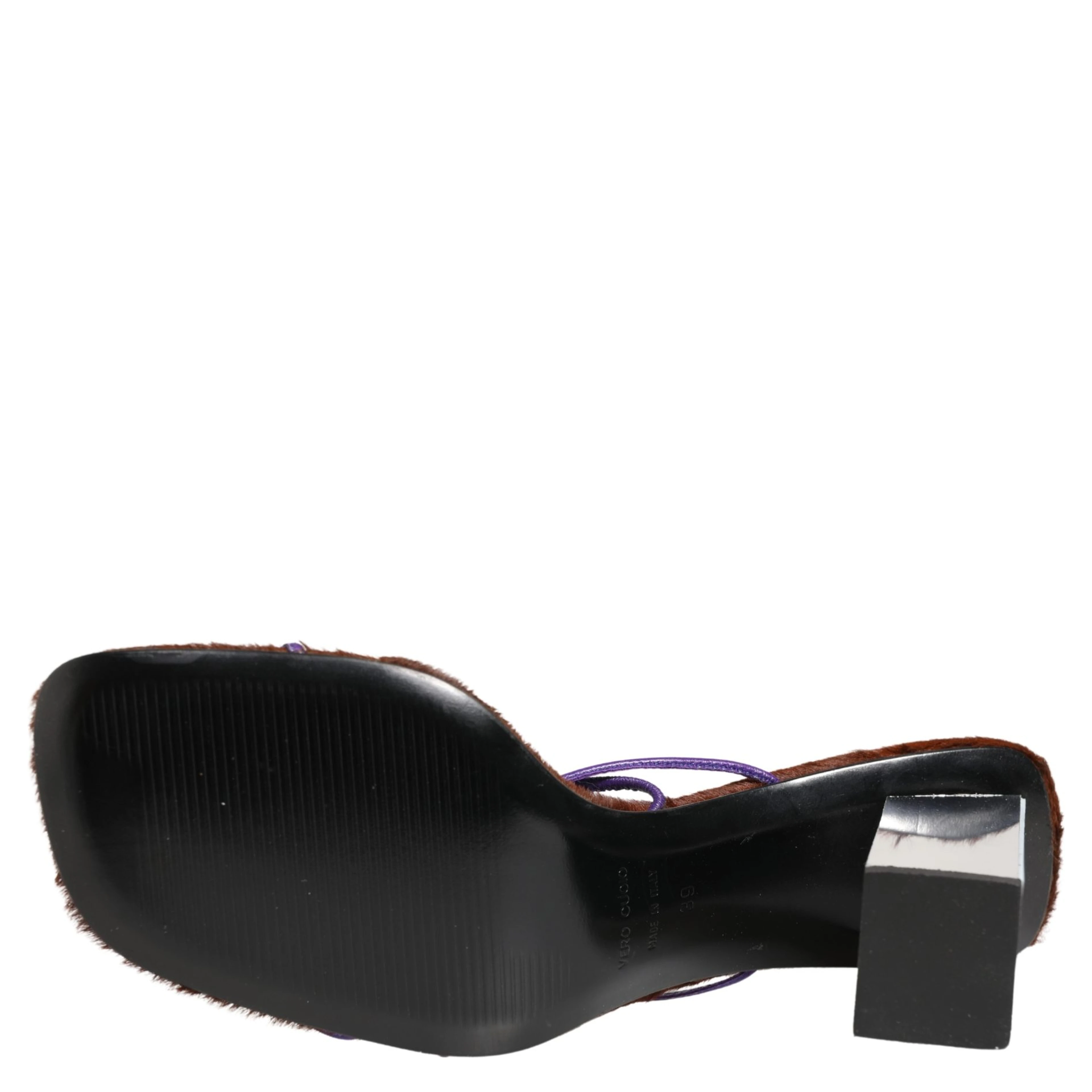 Silver Block Heels Slip On Sandals Shoes