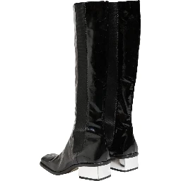 Black Patent Leather Knee High Boots Shoes