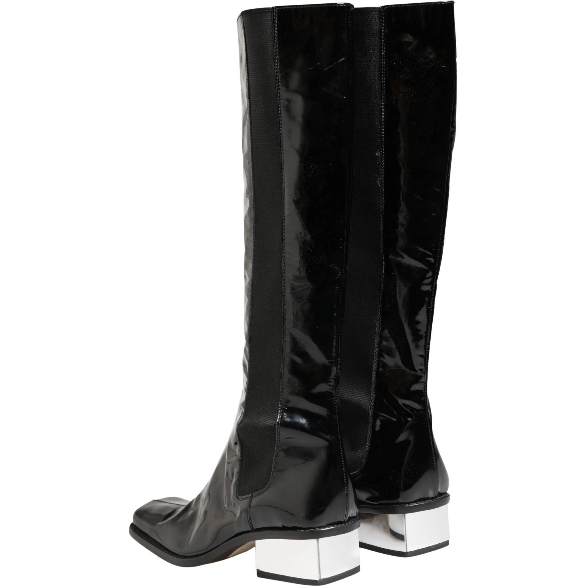 Black Patent Leather Knee High Boots Shoes