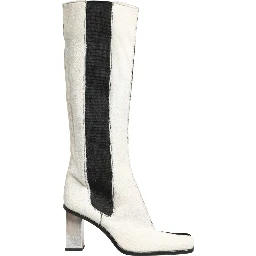 White Black Leather Knee High Boots Shoes