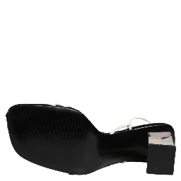 Silver Black Leather Block Heels Sandals Shoes