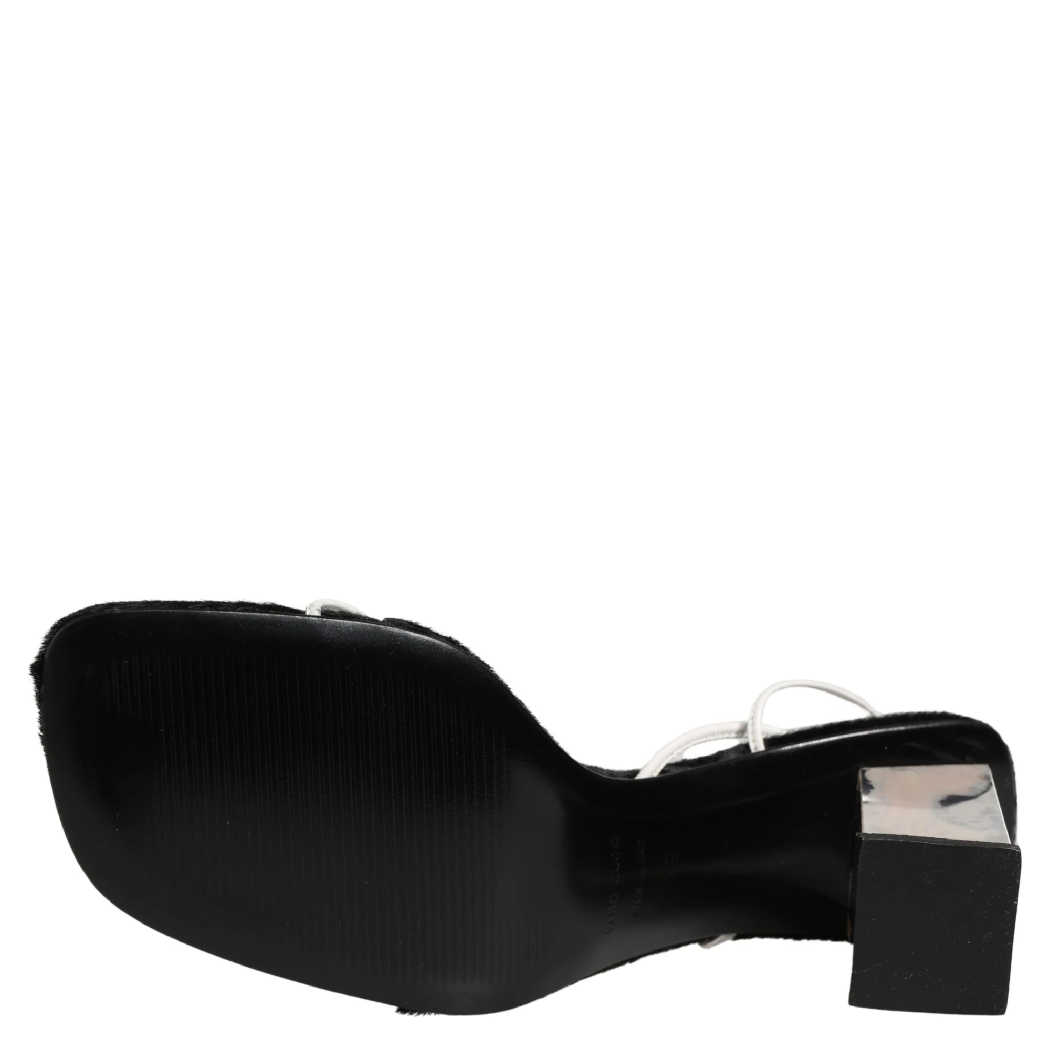 Silver Black Leather Block Heels Sandals Shoes