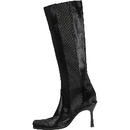 Black Suede Leather Knee High Boots Shoes