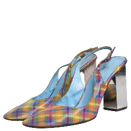 Multicolor Plaid Heels Slingback Sandals Shoes