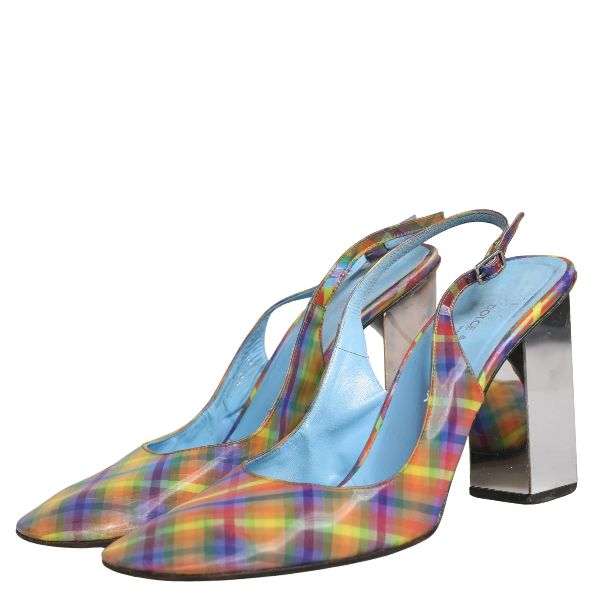 Multicolor Plaid Heels Slingback Sandals Shoes