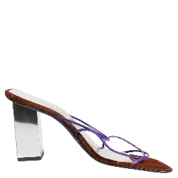 Silver Block Heels Slip On Sandals Shoes
