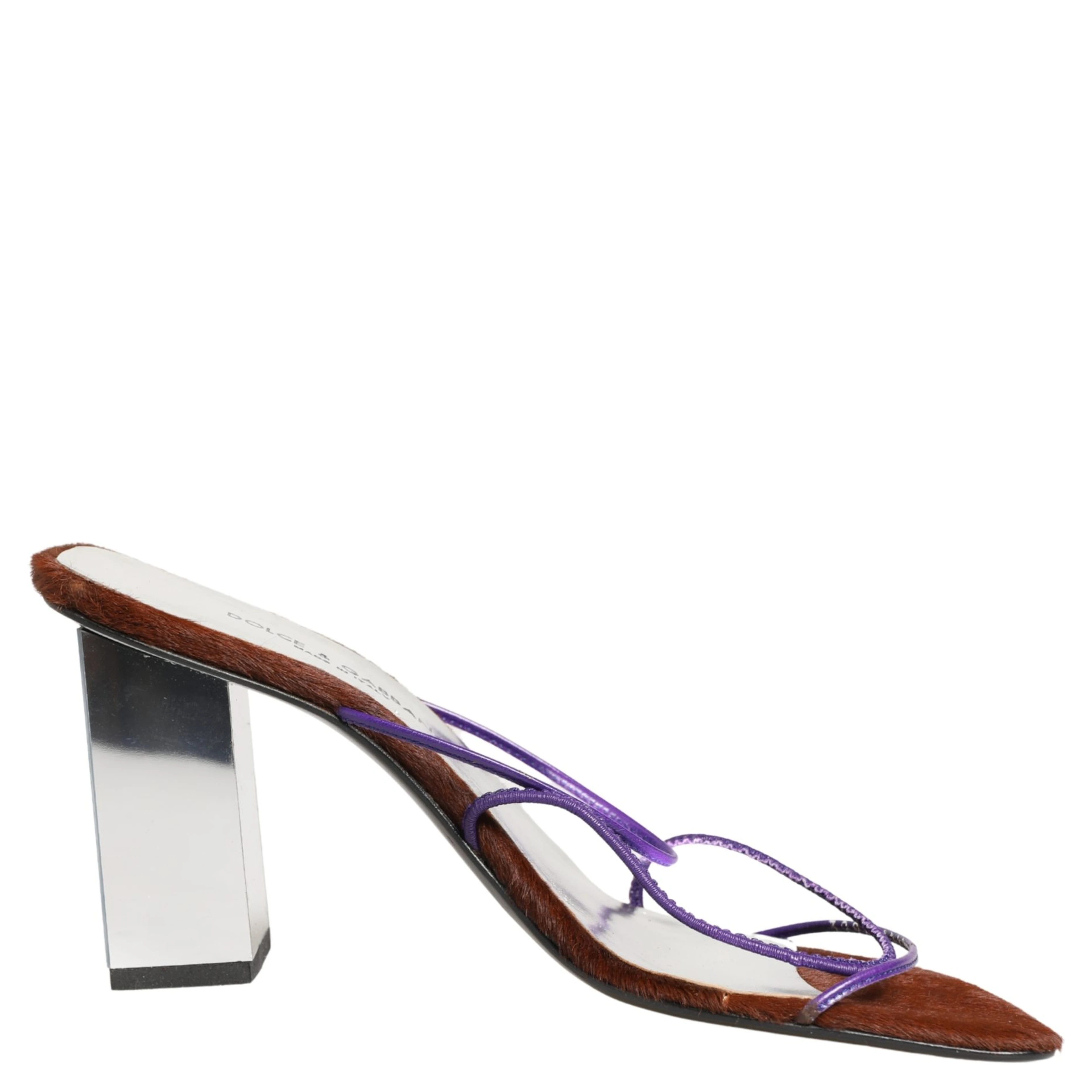 Silver Block Heels Slip On Sandals Shoes