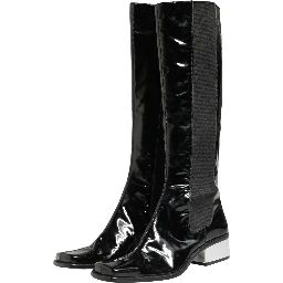Black Patent Leather Knee High Boots Shoes