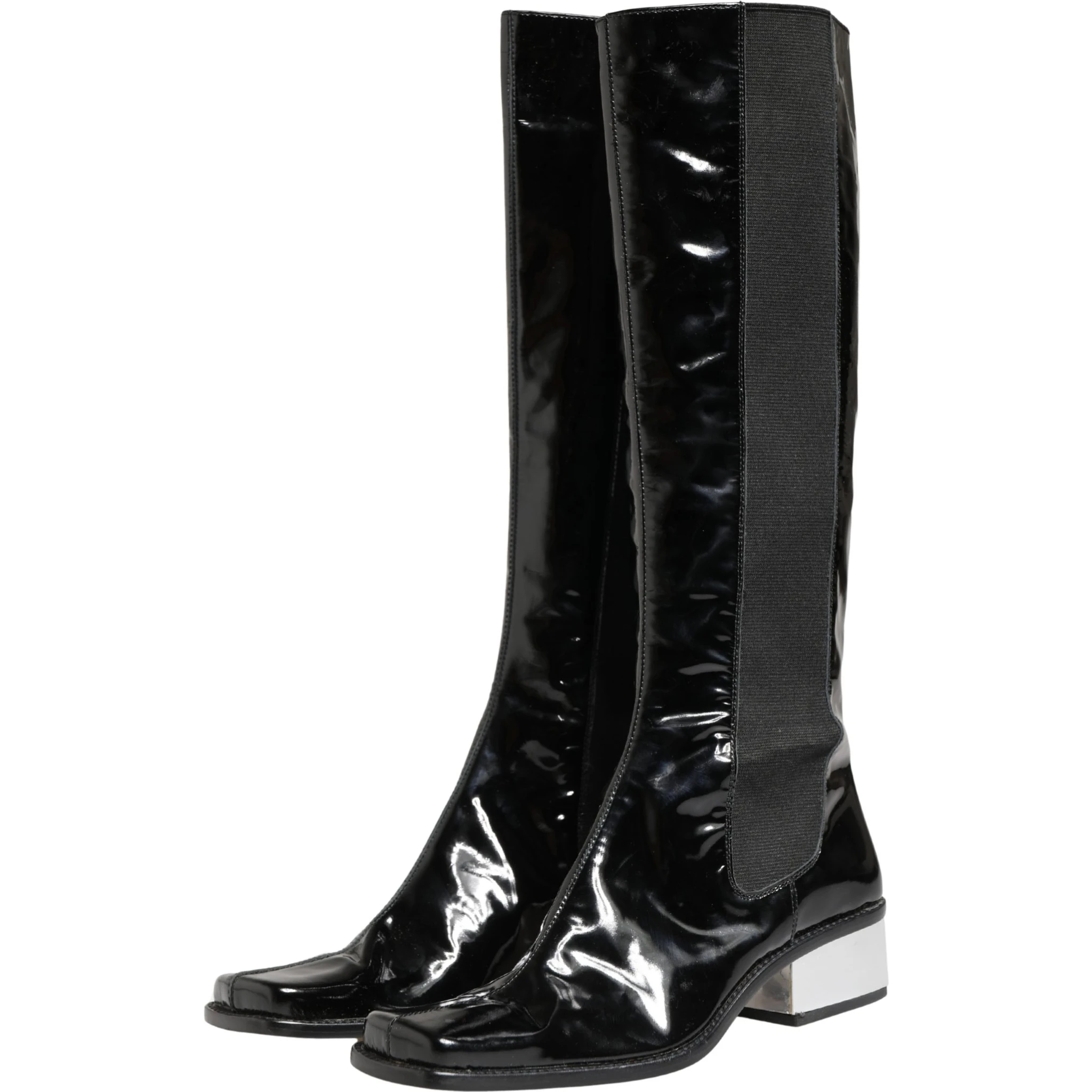 Black Patent Leather Knee High Boots Shoes