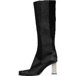 White Black Leather Knee High Boots Shoes