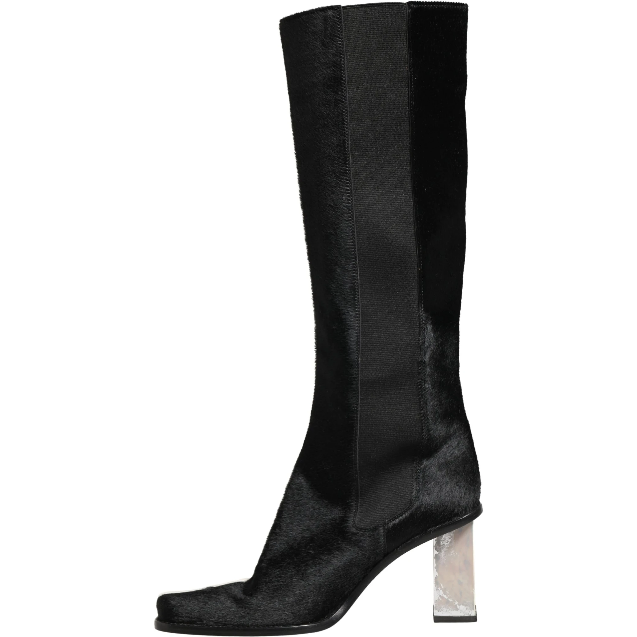 White Black Leather Knee High Boots Shoes