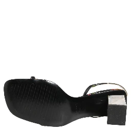 Black Silver Floral Block Heels Sandals Shoes