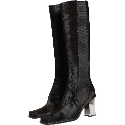Black Suede Leather Knee High Boots Shoes