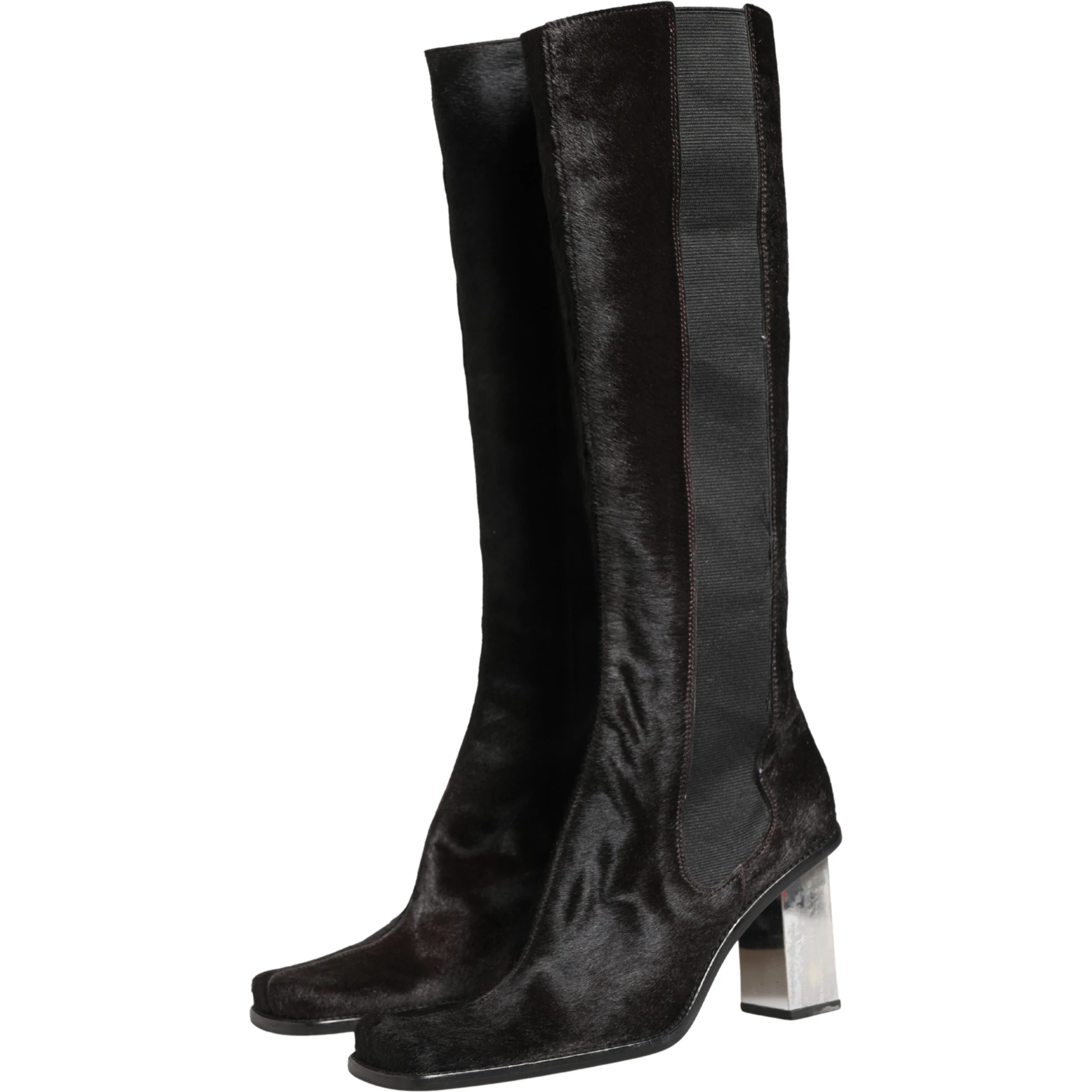 Black Suede Leather Knee High Boots Shoes