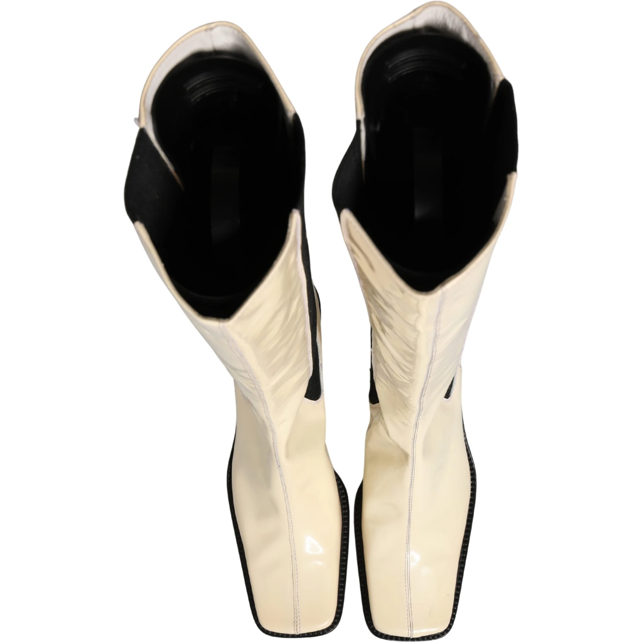 White Black Leather Knee High Boots Shoes