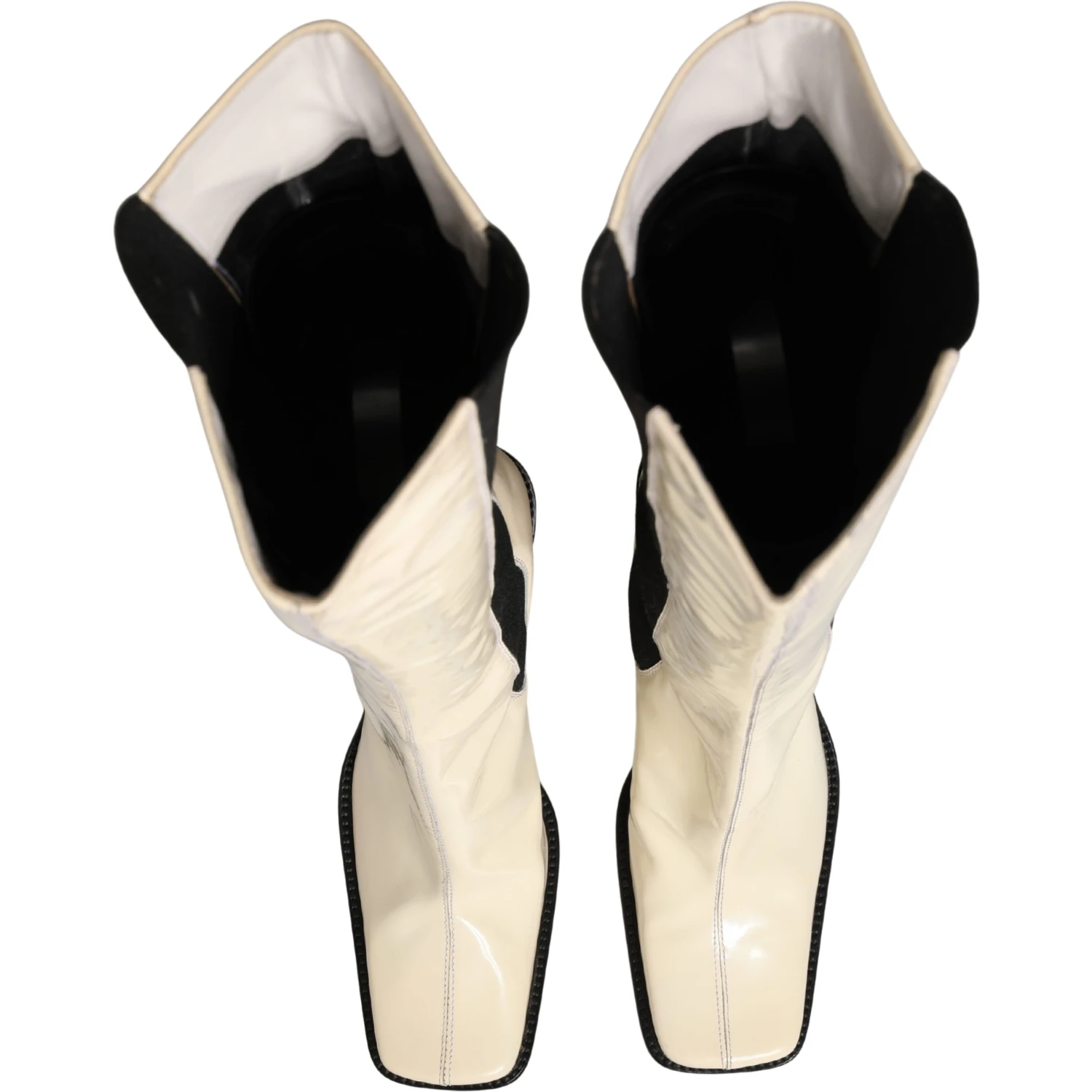 White Black Leather Knee High Boots Shoes