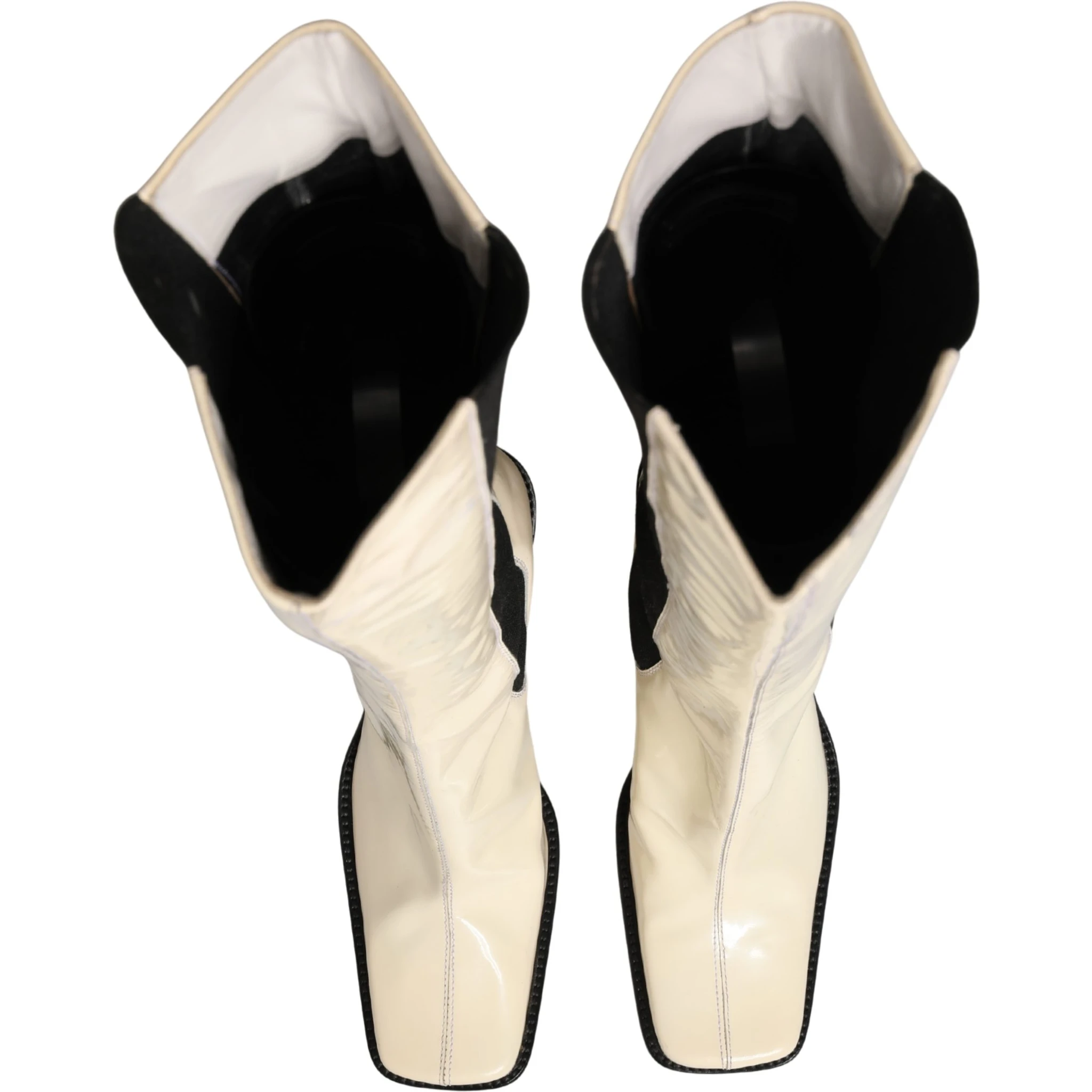 White Black Leather Knee High Boots Shoes