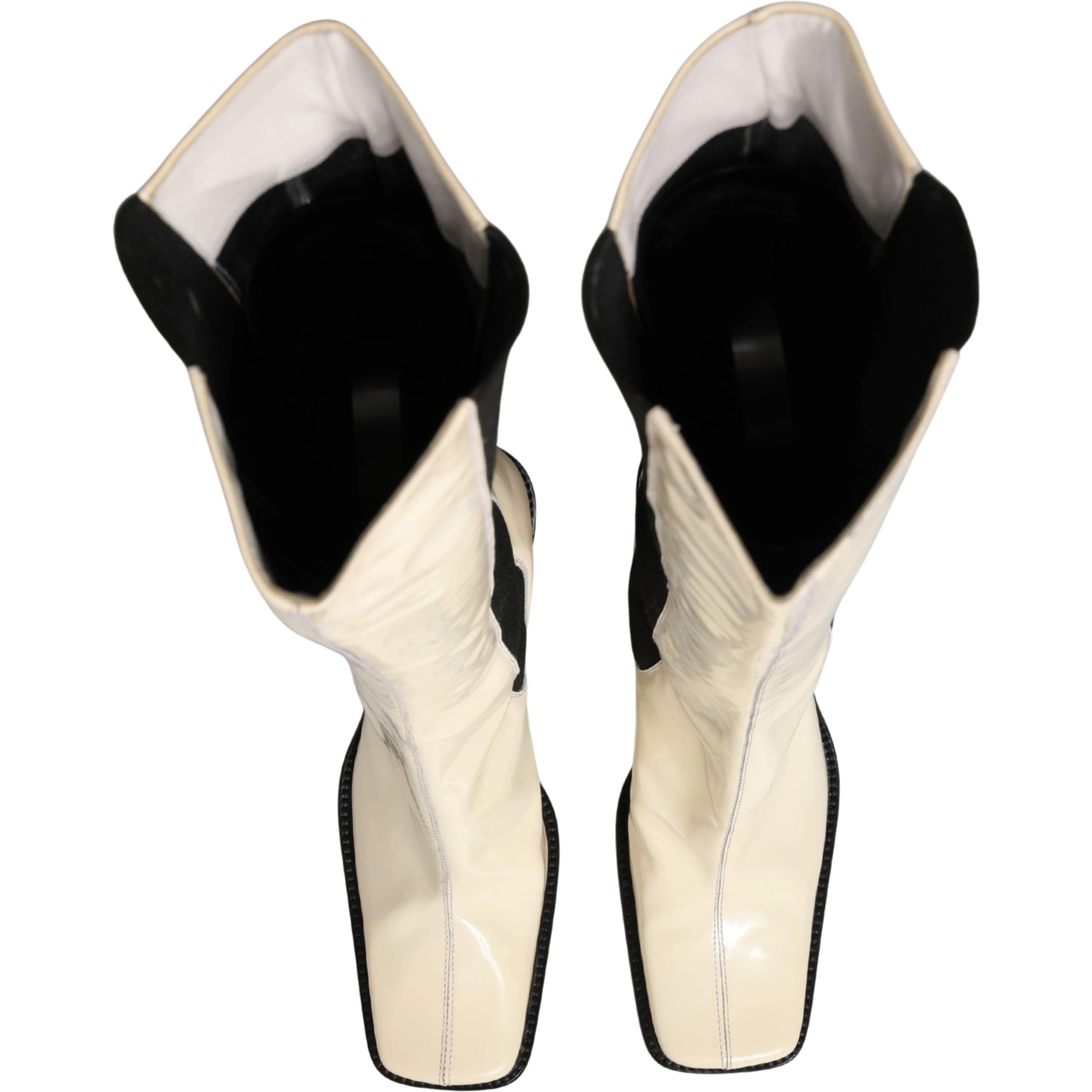 White Black Leather Knee High Boots Shoes