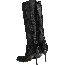 Black Suede Leather Knee High Boots Shoes