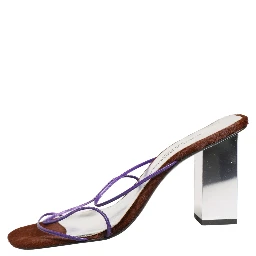 Silver Block Heels Slip On Sandals Shoes