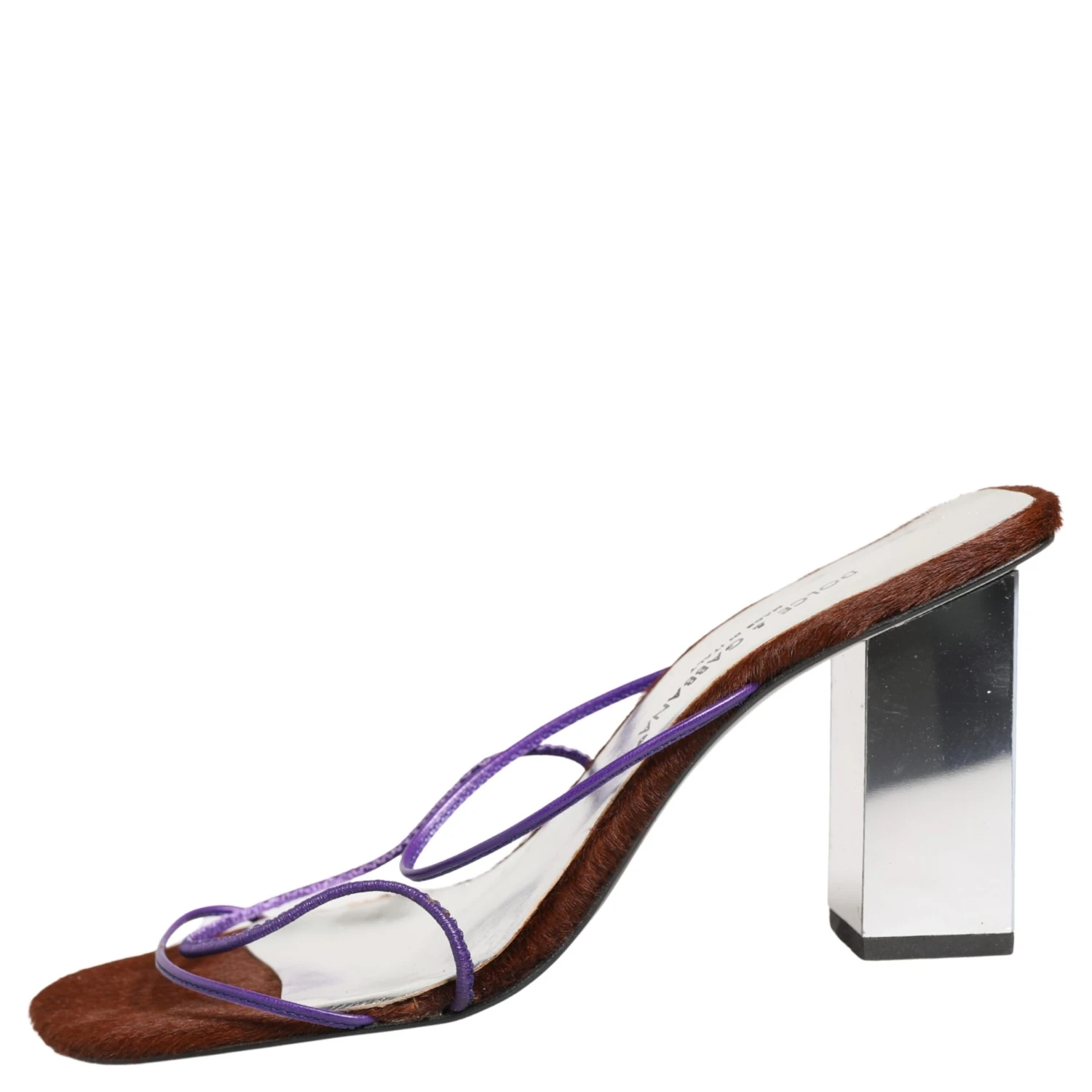 Silver Block Heels Slip On Sandals Shoes